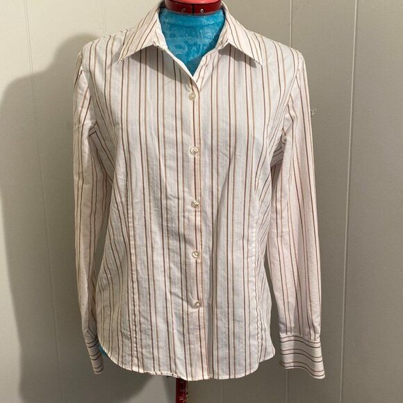 George Stretch Button Down Long Sleeve Pin Striped Womens Top Size L - Picture 1 of 5
